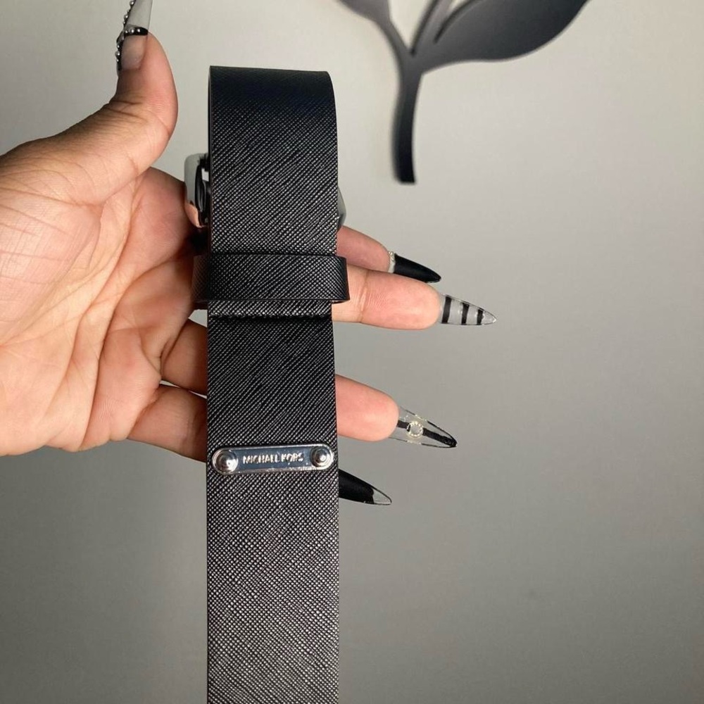 Michael Kors Leather Belt With Silver Name Plate
